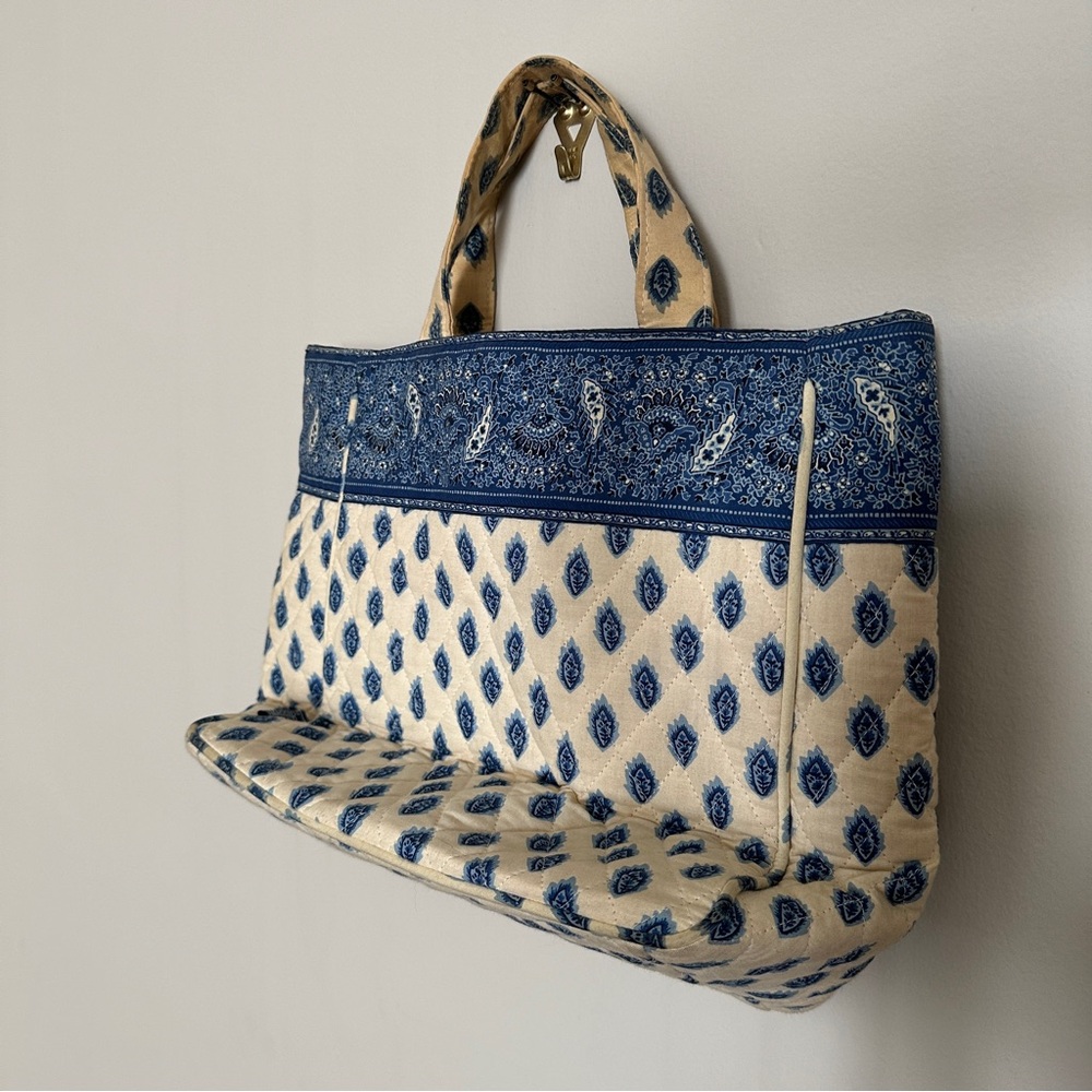 Vintage Maggi B Quilted Tote Blue and White Paisley 12” x 9”